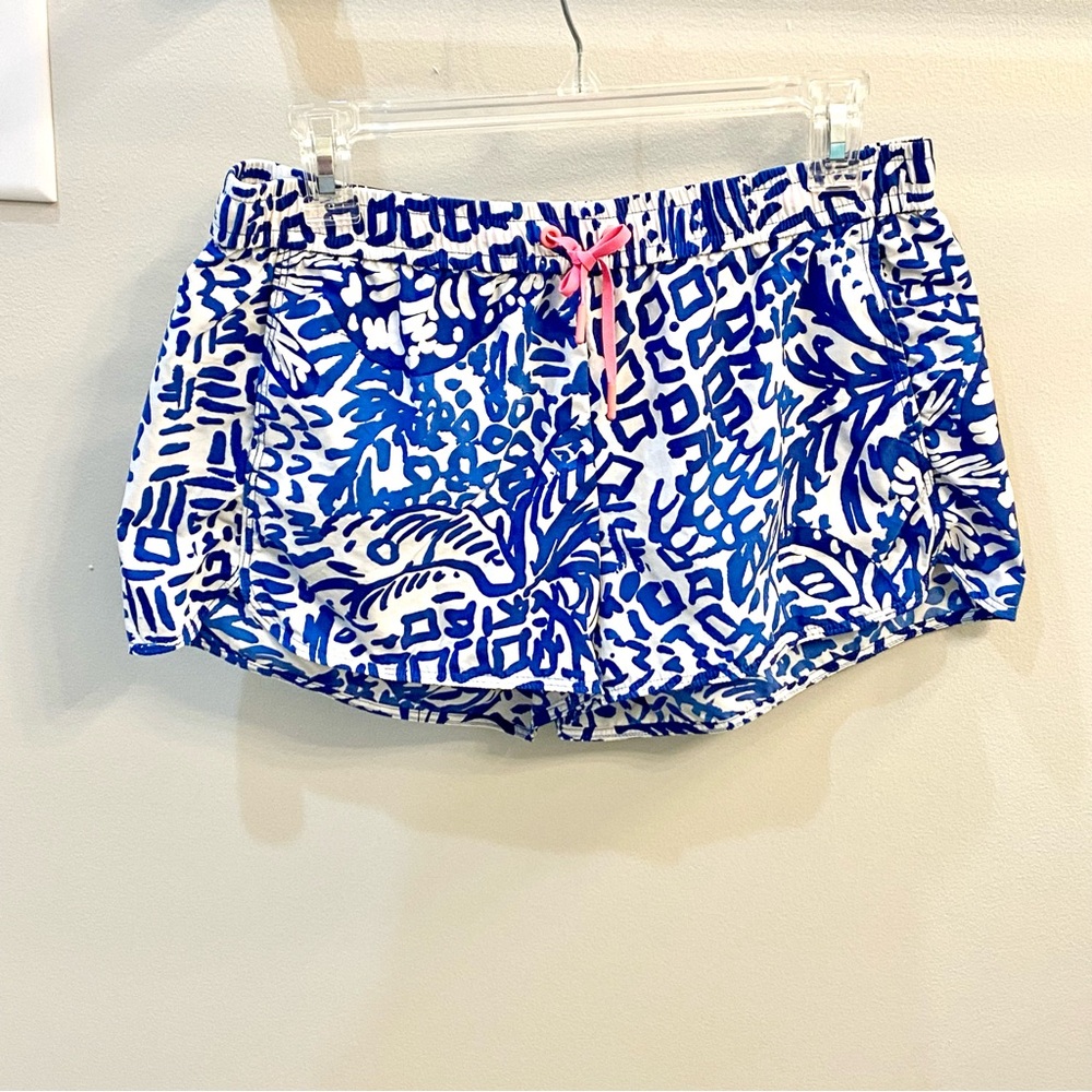 Lilly Pulitzer Luxletic Run Around Shorts M Indigo Home Slice Blue White